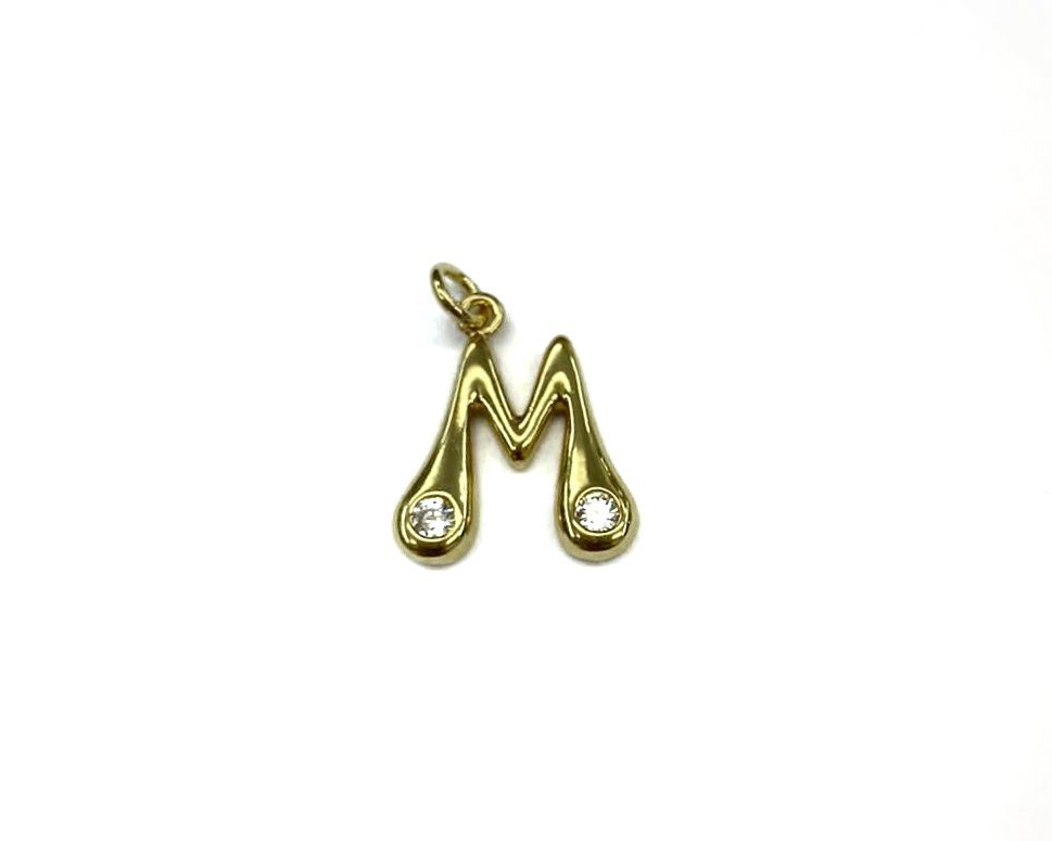 Буква латинская "M" с фианитами, цвет золото